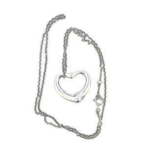 Tiffany & Co 925 Sterling Silver Elsa Peretti Open Heart 22mm Necklace w/ Pouch